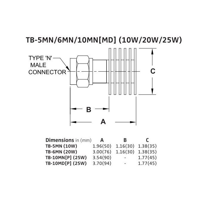 Tb 5mn Termination Resistive Dc 5 5ghz 10w Type N